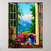 Window Scenes Art Mountain Flowers 18x24 Poster (Voorkant)