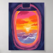 Window Seat Sunset Airplane Travel Painting Poster (Voorkant)