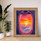 Window Seat Sunset Airplane Travel Painting Poster