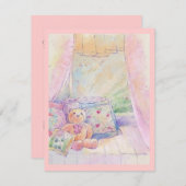 Window Seat Teddy Bear  Roze Invitaties Kaart (Voorkant / Achterkant)