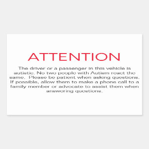 Window sticker om politie te adviseren over Autism