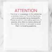 Window sticker om politie te adviseren van Tourett (Tas)