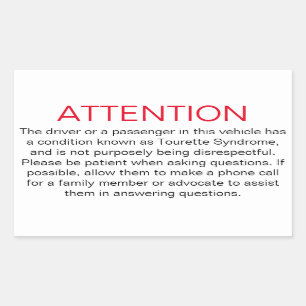 Window sticker om politie te adviseren van Tourett