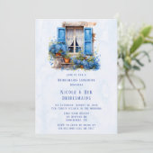 Window Uitzicht Blauw Bloemen Bruidsmeisjes Lunche Kaart (Staand voorkant)