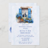 Window Uitzicht Blauw Bloemen Bruidsmeisjes Lunche Kaart (Voorkant / Achterkant)