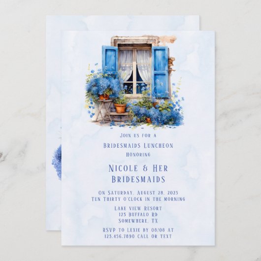 Window Uitzicht Blauw Bloemen Bruidsmeisjes Lunche Kaart (Voorkant / Achterkant)