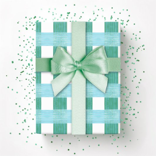 Windowpane Weave Gingham in Green and Aqua Cadeaupapier