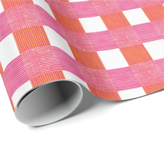 Windowpane Weave Gingham in Pink and Orange Cadeaupapier (Rol Hoek)