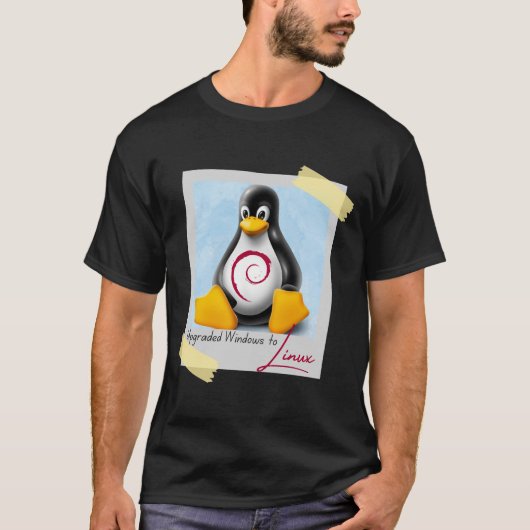 Windows Debian Linux TUX geüpgraded T-shirt (Voorkant)
