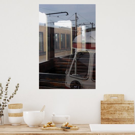 Windows Reflectie van de  treinstel P Poster (Keuken)