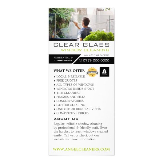 Windows-reinigers, lijst met prijzen voor schoonma reclamekaart (Voorkant)