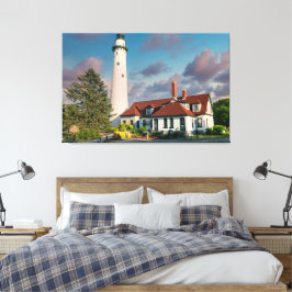 Windpunt Vuurtoren op Lake Michigan Canvas Afdruk