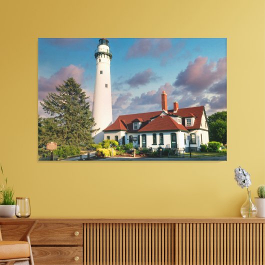 Windpunt Vuurtoren op Lake Michigan Canvas Afdruk (Insitu (Woonkamer))