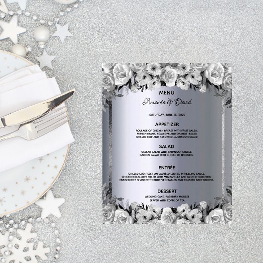 Windringermenu zilverwitte rozen elegant