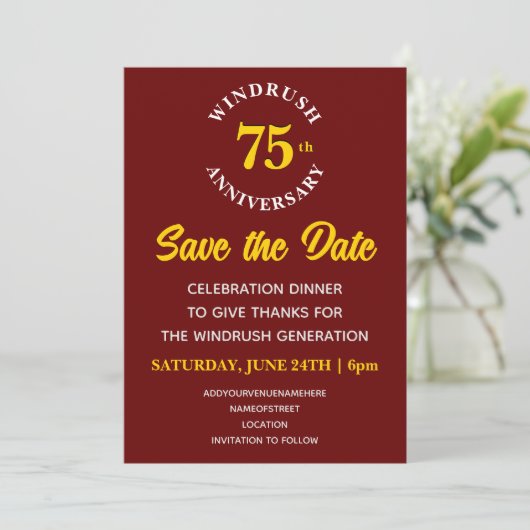 WINDRUSH 75 Generation Jubileum Save The Date (Staand voorkant)
