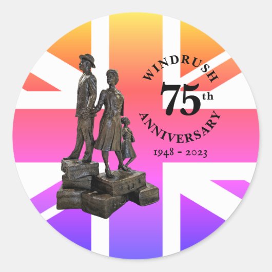 Windrush 75th Jubileum Statue Union Jack Ronde Sticker (Voorkant)