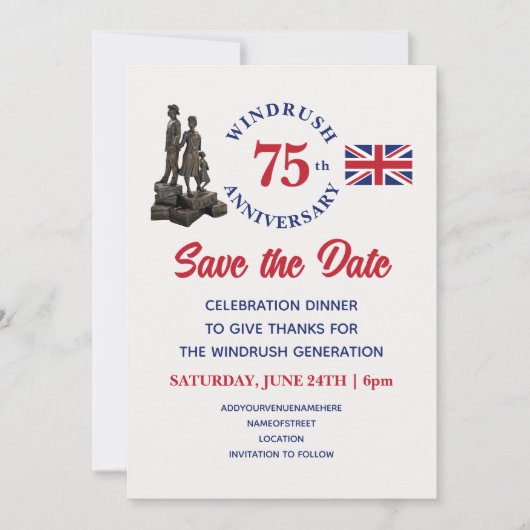 WINDRUSH 75th Jubileum Union Jack Save The Date (Voorkant)