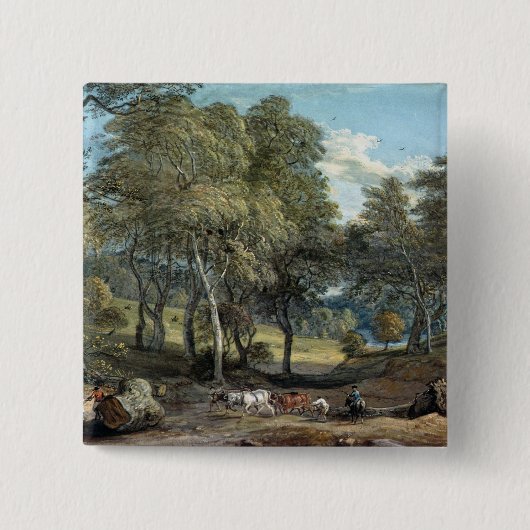 Windsor Forest with Oxen Drawing Timber, 1798 Vierkante Button 5,1 Cm (Voorkant)