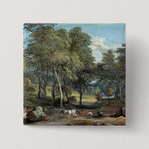 Windsor Forest with Oxen Drawing Timber, 1798 Vierkante Button 5,1 Cm