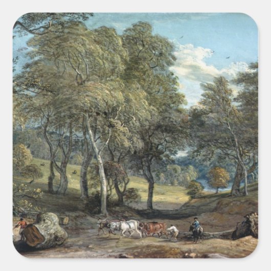 Windsor Forest with Oxen Drawing Timber, 1798 Vierkante Sticker (Voorkant)