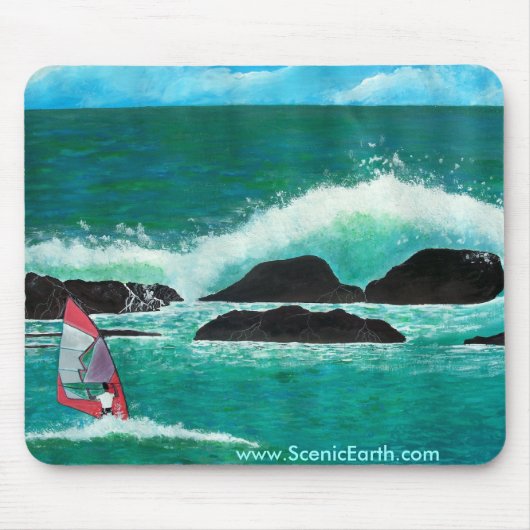 Windsurfen in het schilderij Hawaii Ocean Mousepad Muismat (Voorkant)