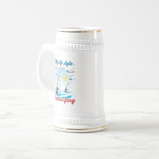 Windsurfen is mijn levensstijl bierpul (Voorkant links)