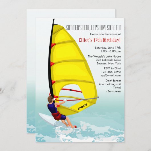 Windsurfen Mannelijke Uitnodiging (Voorkant / Achterkant)