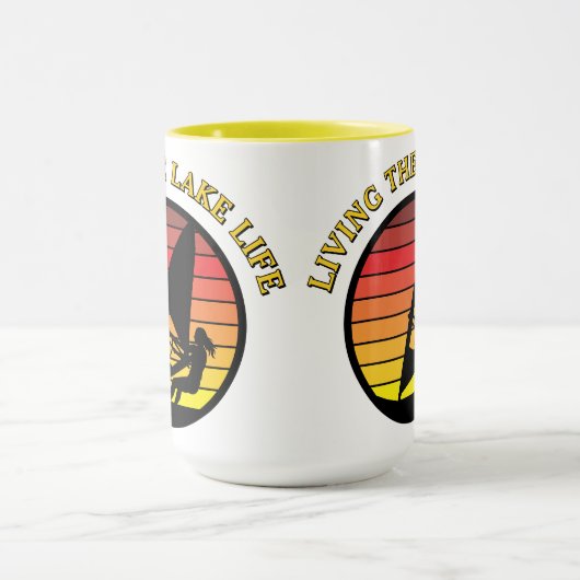 Windsurfen Meisje Retro Sunset Lake Life Sjabloon Mok (Midden)