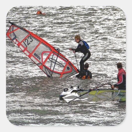 WINDSURFEN VIERKANTE STICKER (Voorkant)