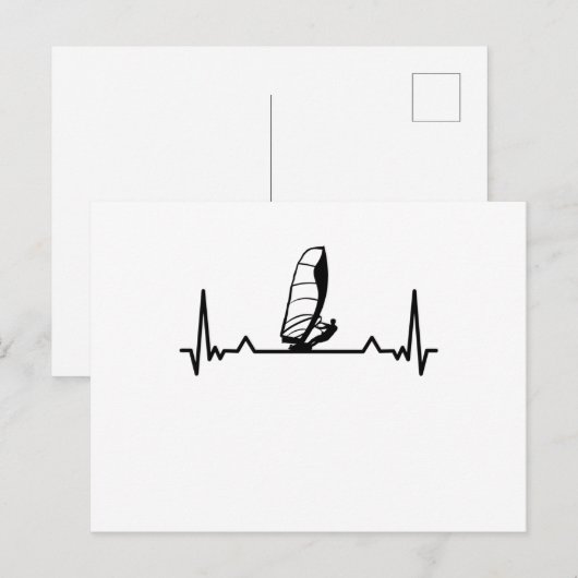 Windsurfende hartslaglijn Funny Gifts Briefkaart (Voorkant / Achterkant)