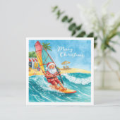 Windsurfende Kerstman Strand Kerstkaart (Staand voorkant)