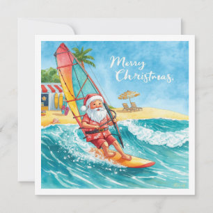 Windsurfende Kerstman Strand Kerstkaart
