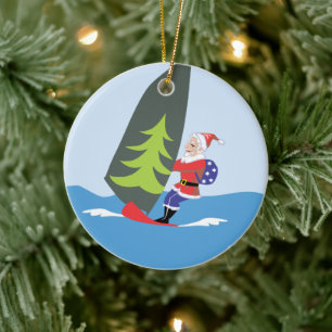 Windsurfende kerstversiering keramisch ornament