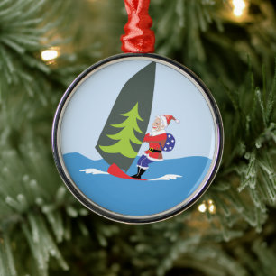 Windsurfende kerstversiering metalen ornament