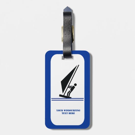 Windsurfer aan boord, zwart, blauw, op maat gesned bagagelabel (Achterkant verticaal)