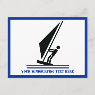 Windsurfer aan boord, zwart, blauw, op maat gesned briefkaart