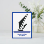 Windsurfer aan boord, zwart, blauw, op maat gesned briefkaart (Staand voorkant)