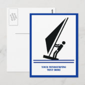 Windsurfer aan boord, zwart, blauw, op maat gesned briefkaart (Voorkant / Achterkant)