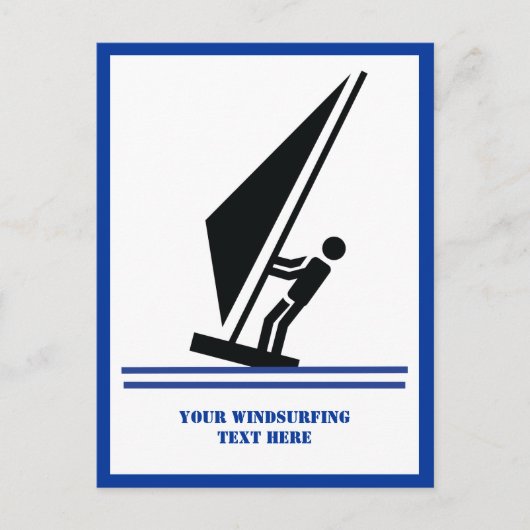 Windsurfer aan boord, zwart, blauw, op maat gesned briefkaart (Voorkant)