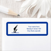 Windsurfer aan boord, zwart, blauw, op maat gesned etiket (Insitu)