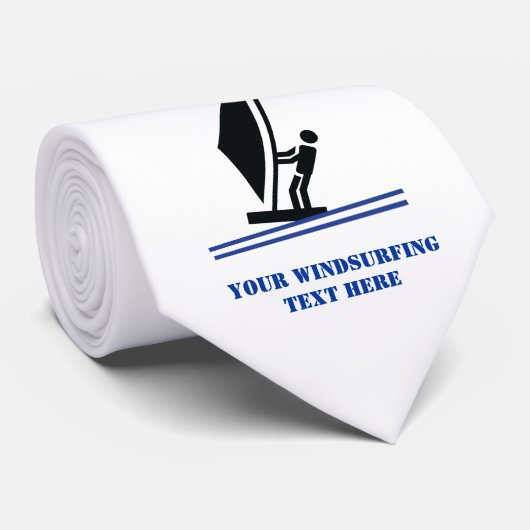 Windsurfer aan boord, zwart, blauw, op maat gesned stropdas (Opgerold)