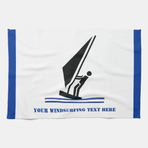 Windsurfer aan boord, zwart, blauw, op maat gesned theedoek