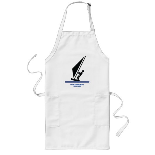 Windsurfer aan boord zwart, blauwe windsurf aangep lang schort (Voorkant)