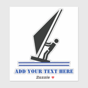 Windsurfer aan boord zwart en blauw windsurfen sticker