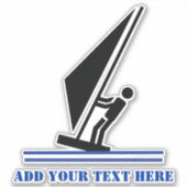 Windsurfer aan boord zwart en blauw windsurfen sticker (Voorkant)