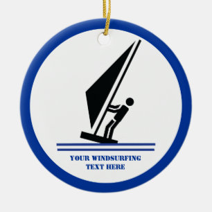 Windsurfer aan boord zwart, op maat gemaakte blauw keramisch ornament