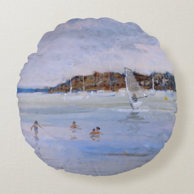 Windsurfer en Bathers Rond Kussen (Voorkant)
