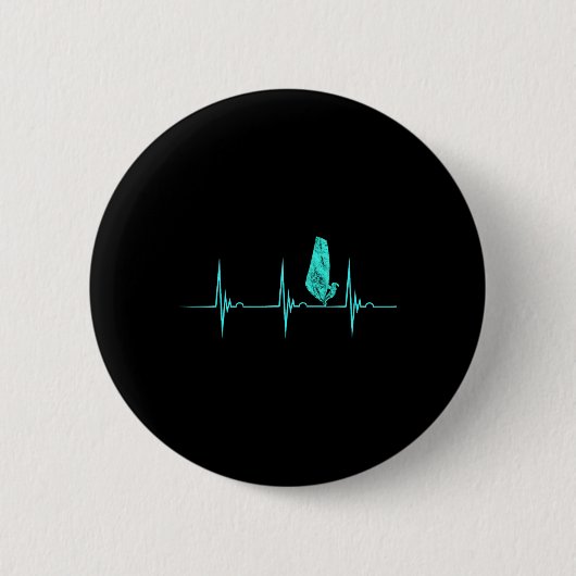Windsurfer Heartbeat EKG Pulse Water Sport Windsur Ronde Button 5,7 Cm (Voorkant)