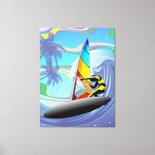 WindSurfer op Big Ocean Waves Canvas Afdruk