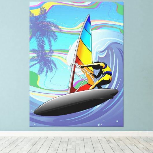 WindSurfer op Big Ocean Waves Canvas Afdruk (Insitu (Houten vloer))